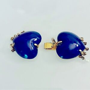 LISNER vintage double heart 5-strand necklace clasp, blue stone double hearts